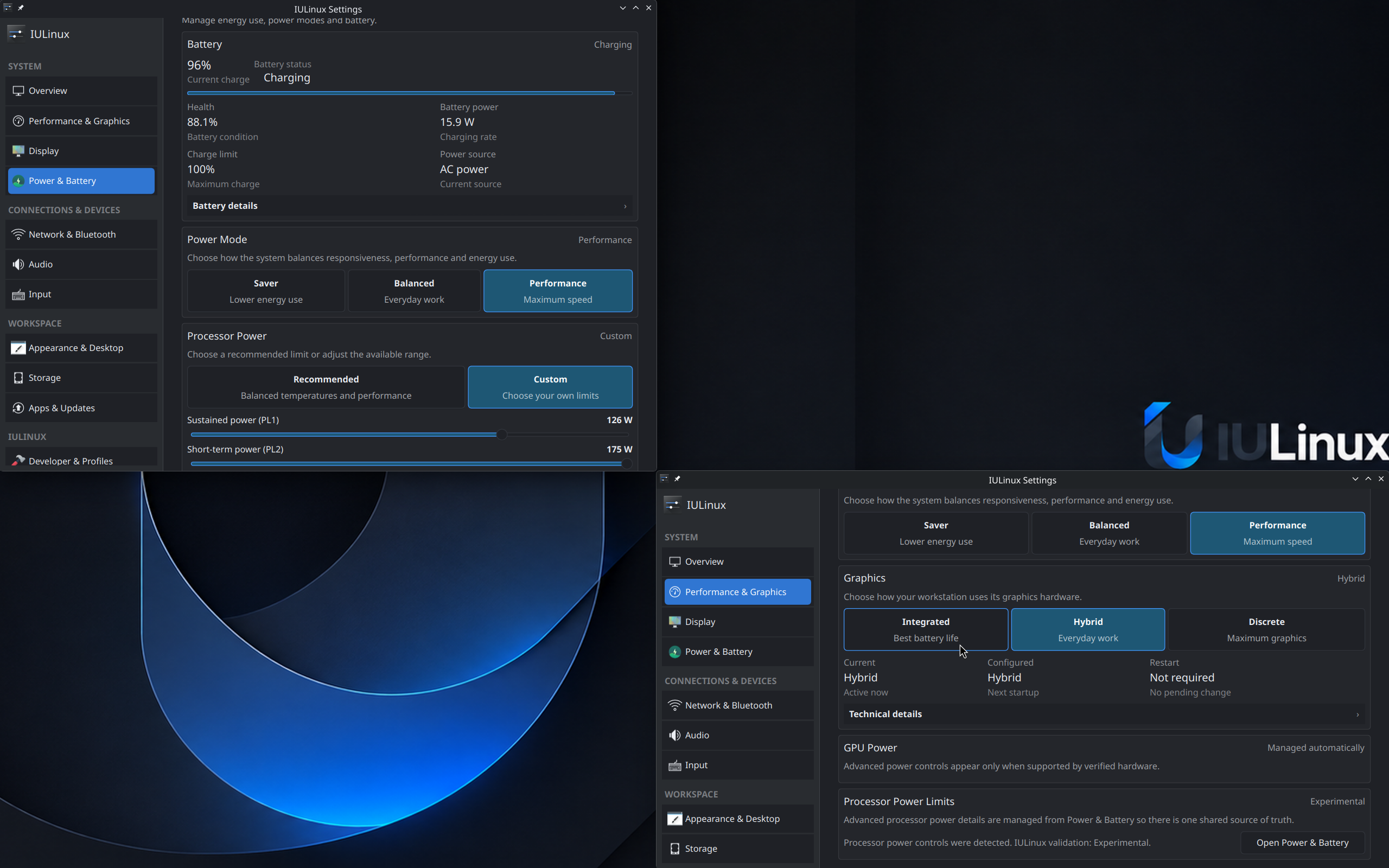 IULinux power and performance controls interface